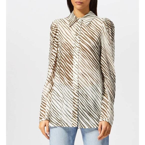See By Chloé Women's Zebra Striped Blouse - White Brown - Picture 2 of 6